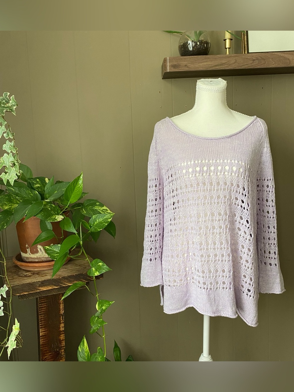 J. Jill light purple cotton/linen open knit sweater cover up Size L